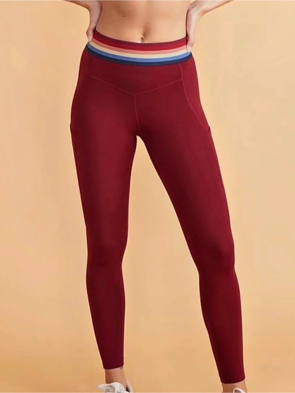 Marine Layer Women's Rainbow Color Block Leggings in Red